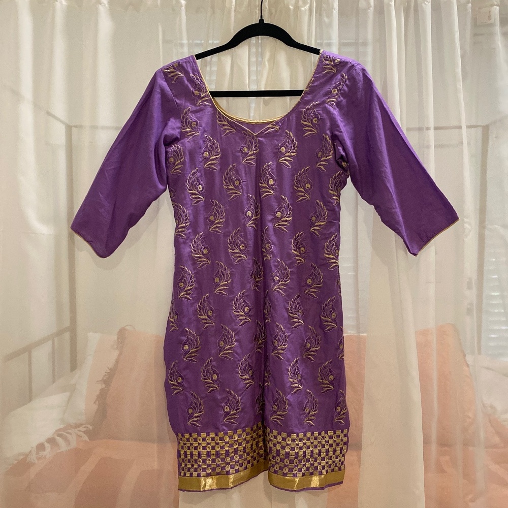 Purple Indian kurti embroidered blouse